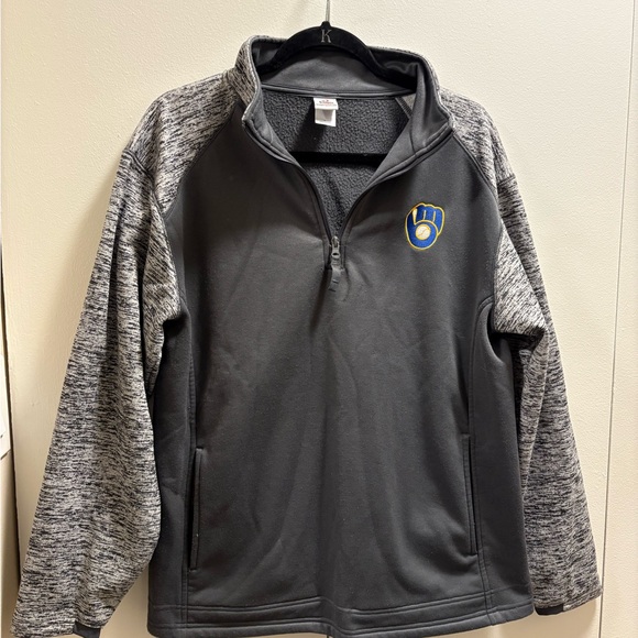 Milwaukee Brewers Men's Black and Gray Quarter-Zip Sweatshirt - Picture 1 of 3